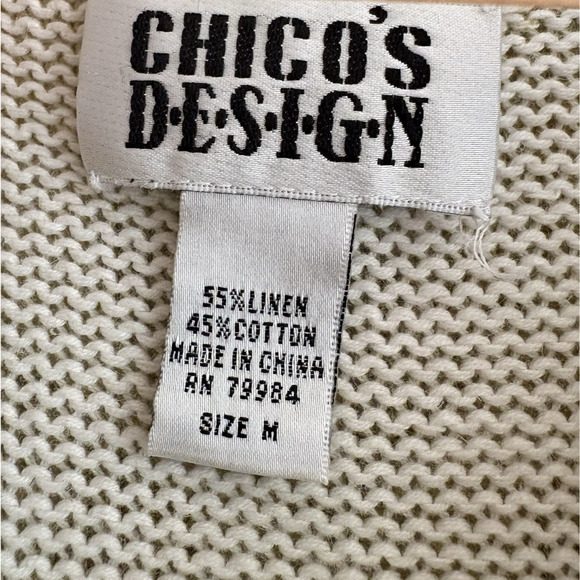 CHICOS Design Sz M Linen Cotton V-Neck Sweater Pullover Light Green Relaxed VTG - Picture 2 of 10